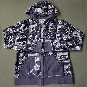 Disneyland Walt Disney World Black & White Comic Print Villians Hooded Jacket